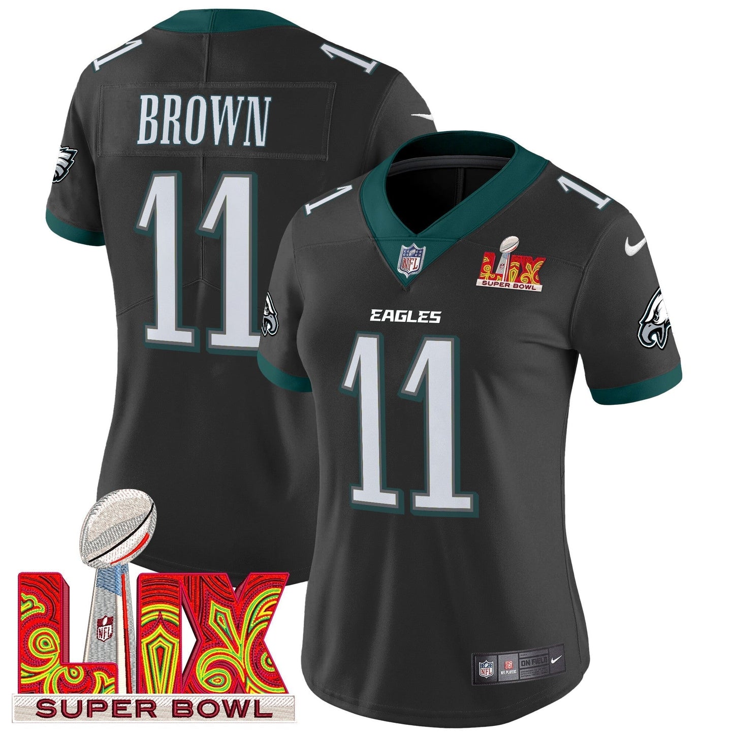 Women's PHI Super Bowl LIX Patch Vapor Limited Jersey - All Stitched-DTD