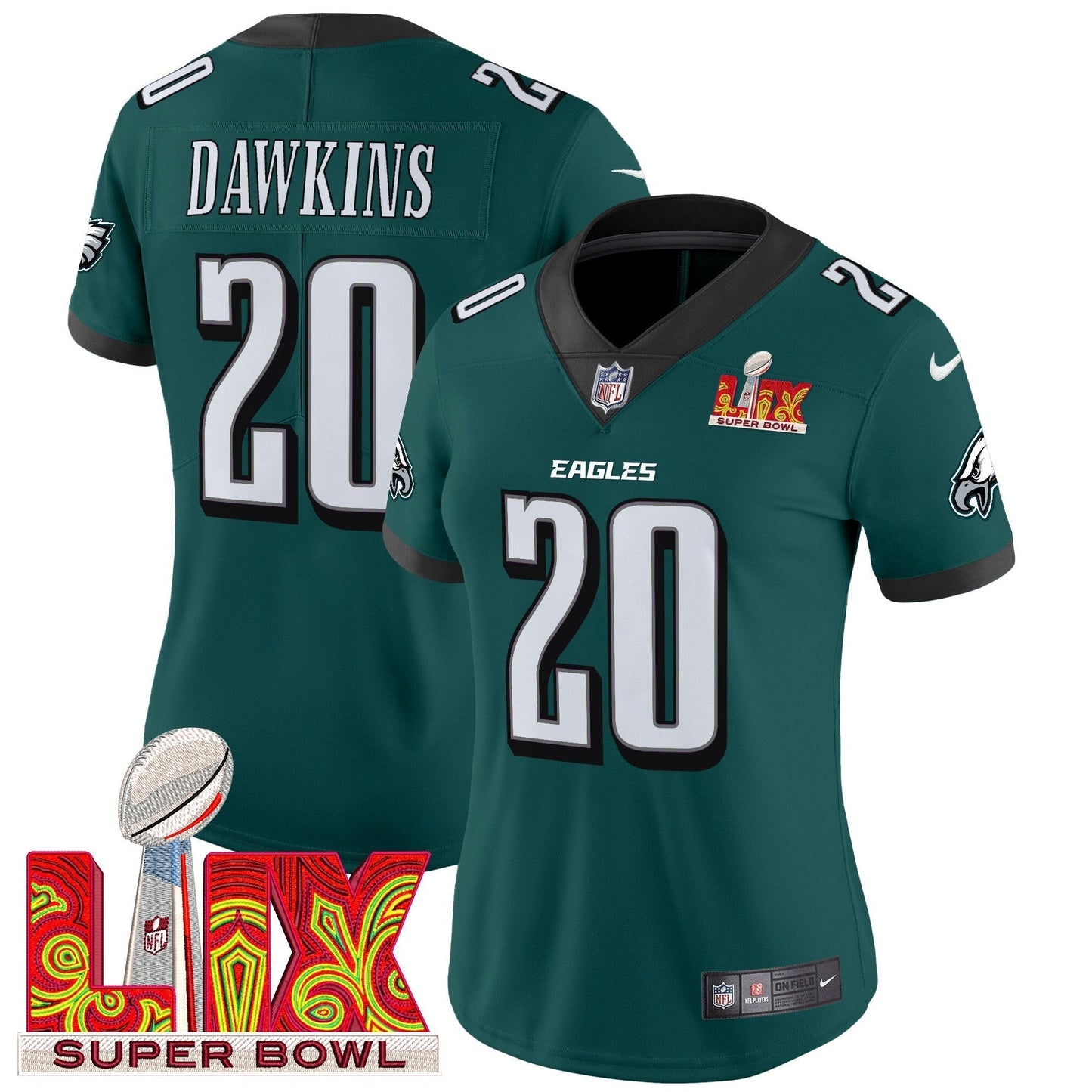 Women's PHI Super Bowl LIX Patch Vapor Limited Jersey - All Stitched-DTD