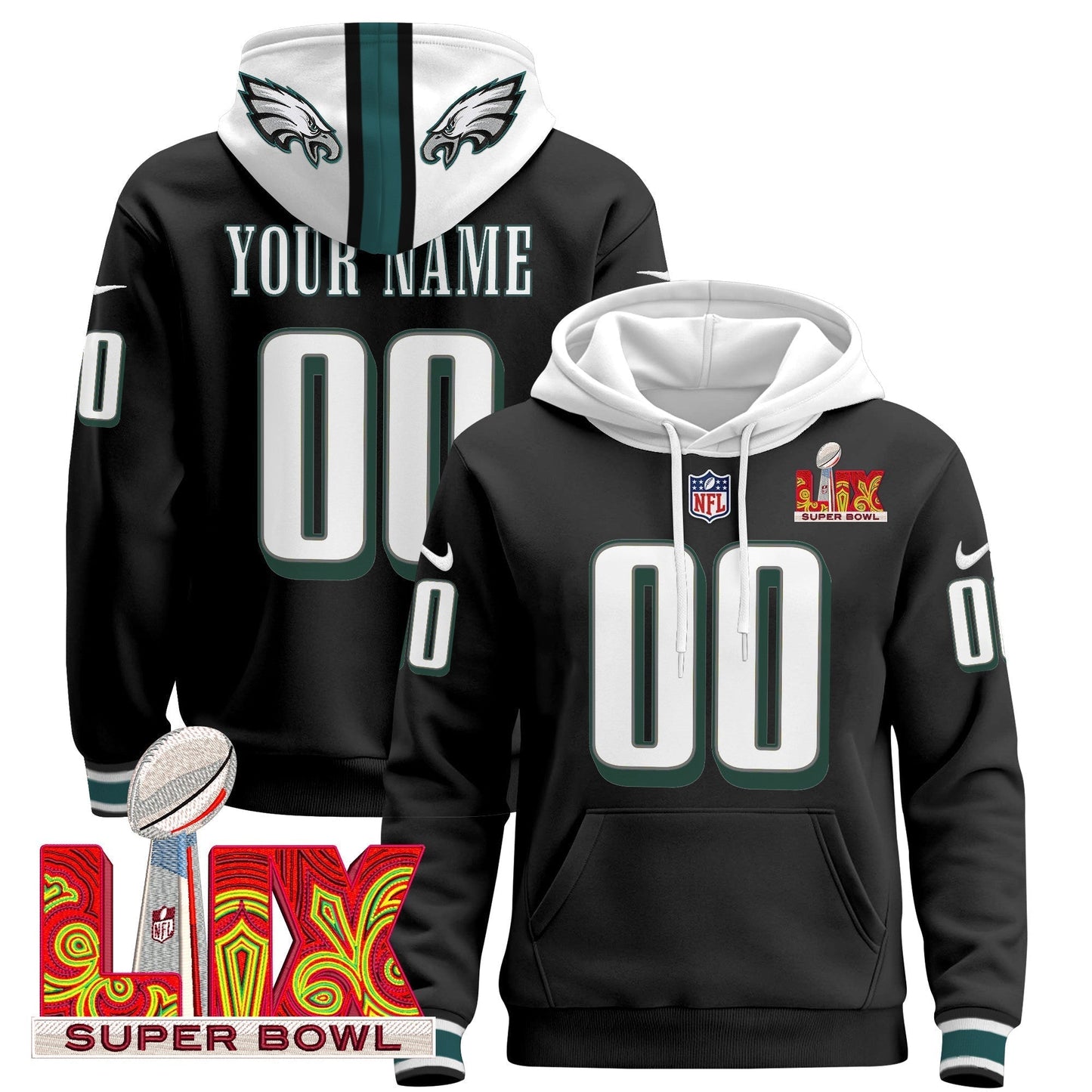 PHI Super Bowl LIX Patch Custom Pullover Hoodie - All Stitched-DTD