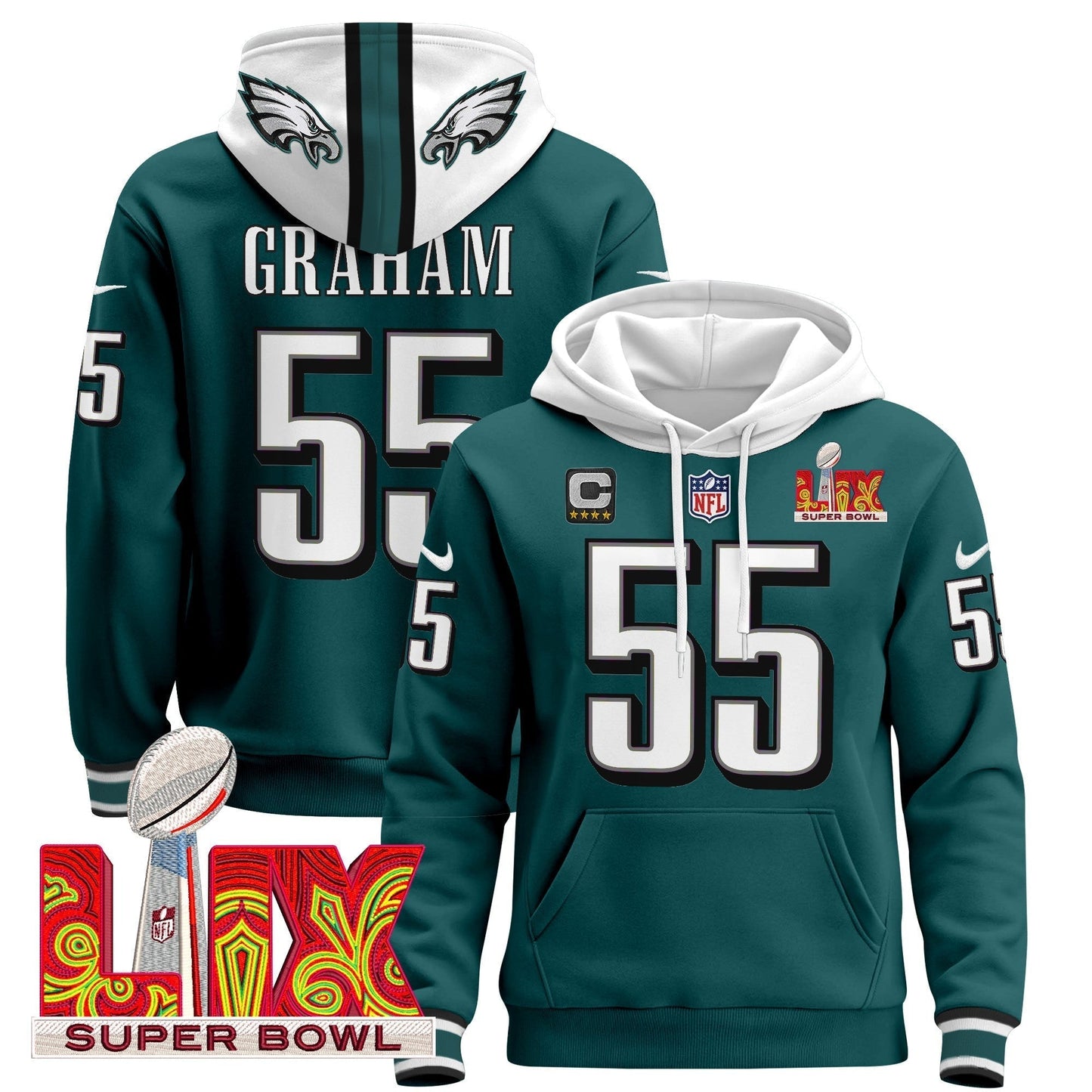 PHI Super Bowl LIX Patch Pullover Hoodie - All Stitched-DTD