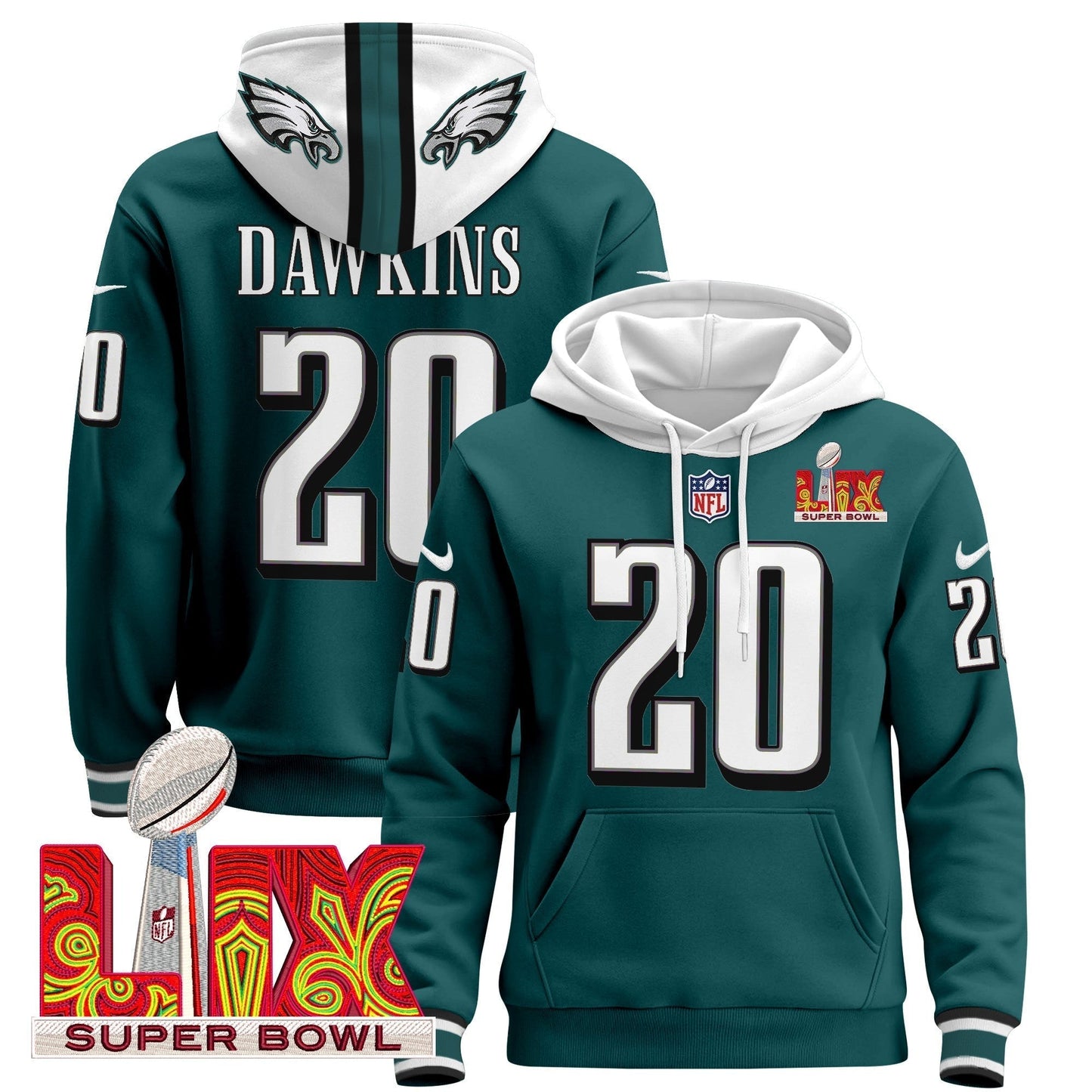 PHI Super Bowl LIX Patch Pullover Hoodie - All Stitched-DTD