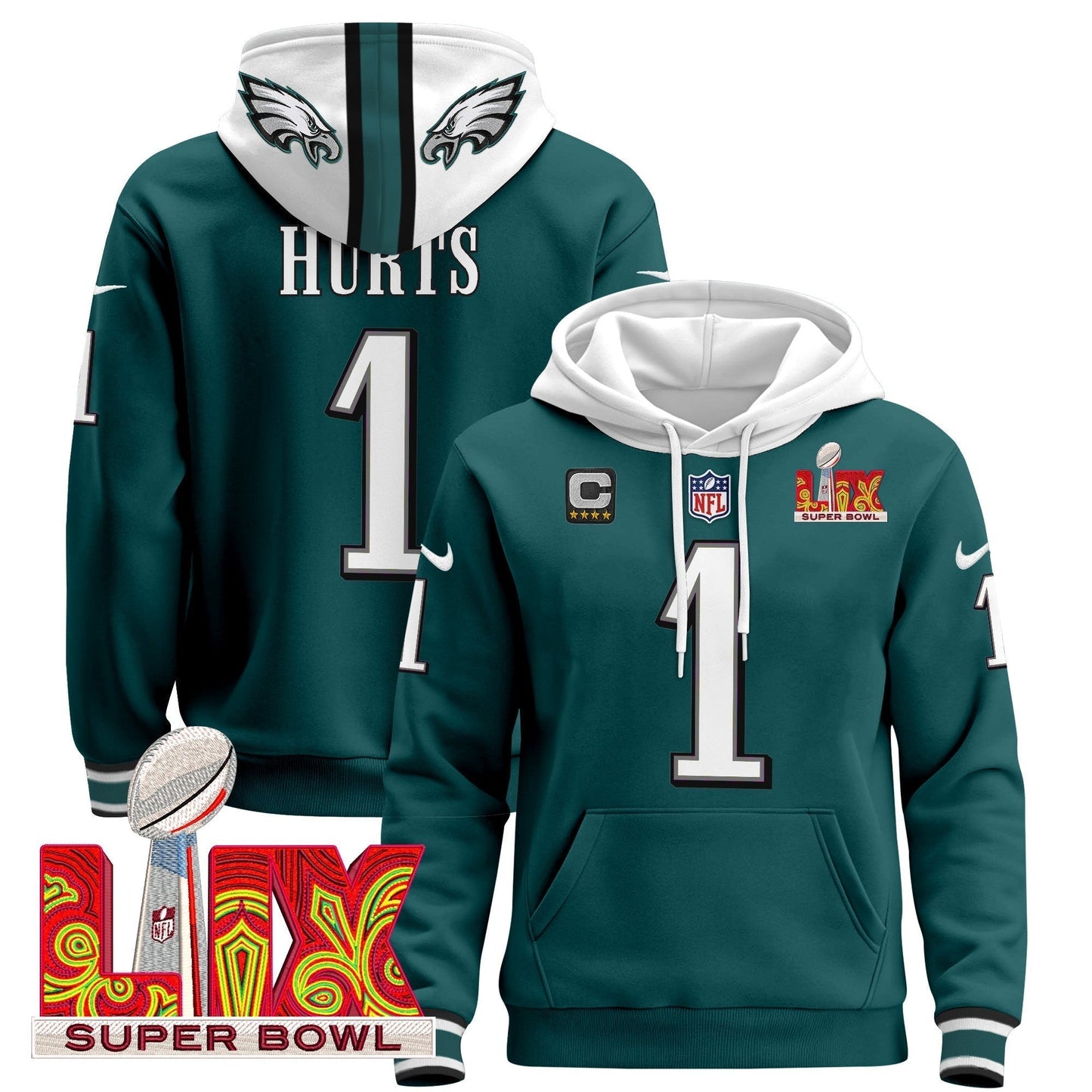 PHI Super Bowl LIX Patch Pullover Hoodie - All Stitched-DTD