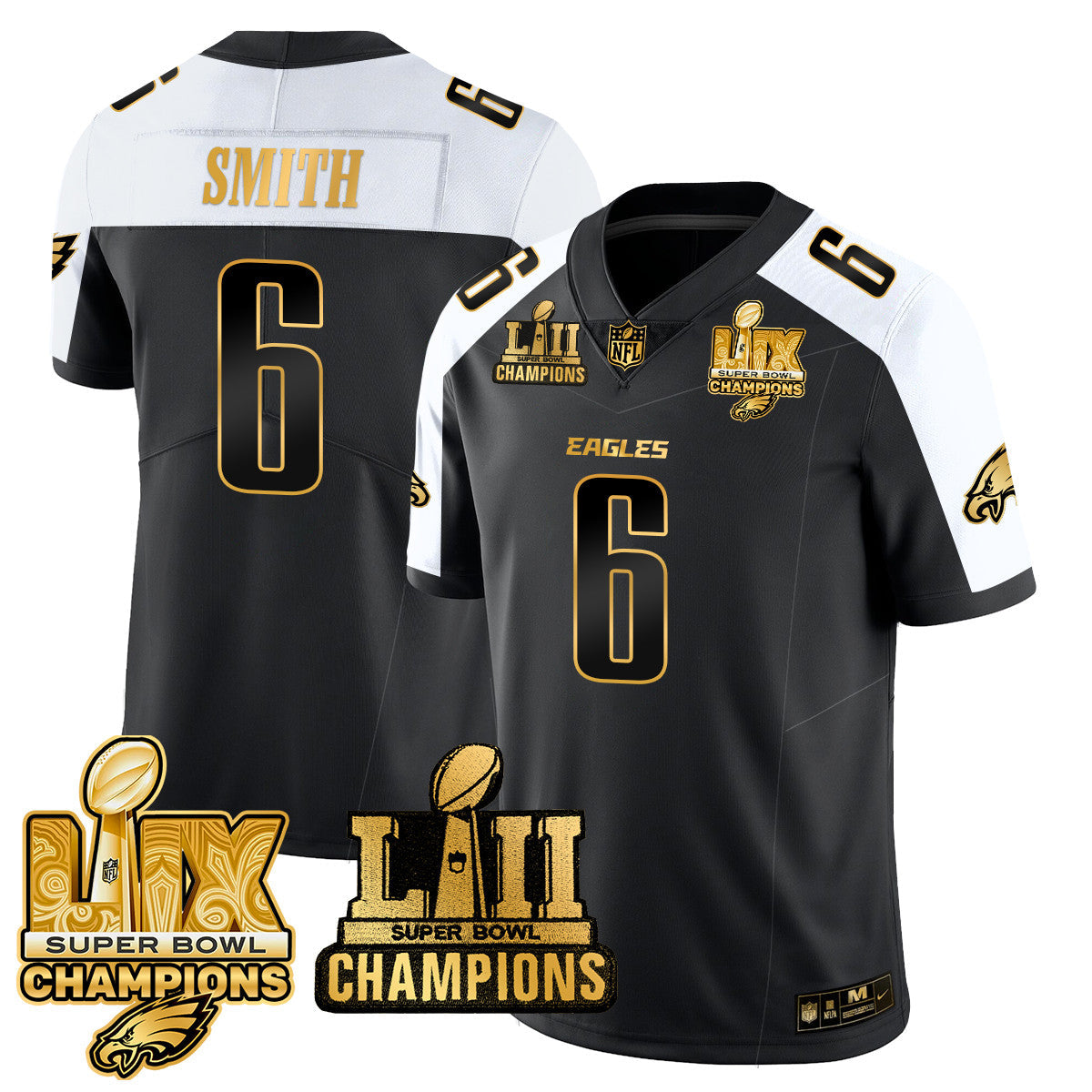 PHI LII-LIX Super Bowl Champions Gold Vapor Limited Jersey N2 - All Stitched-DTD