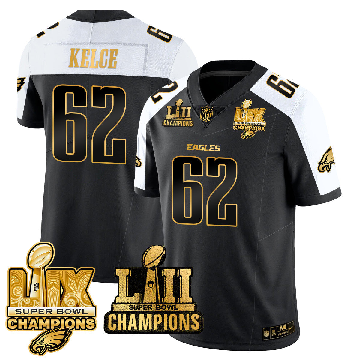 PHI LII-LIX Super Bowl Champions Gold Vapor Limited Jersey N2 - All Stitched-DTD