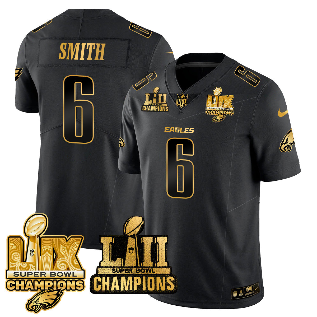 PHI LII-LIX Super Bowl Champions Gold Vapor Limited Jersey N2 - All Stitched-DTD