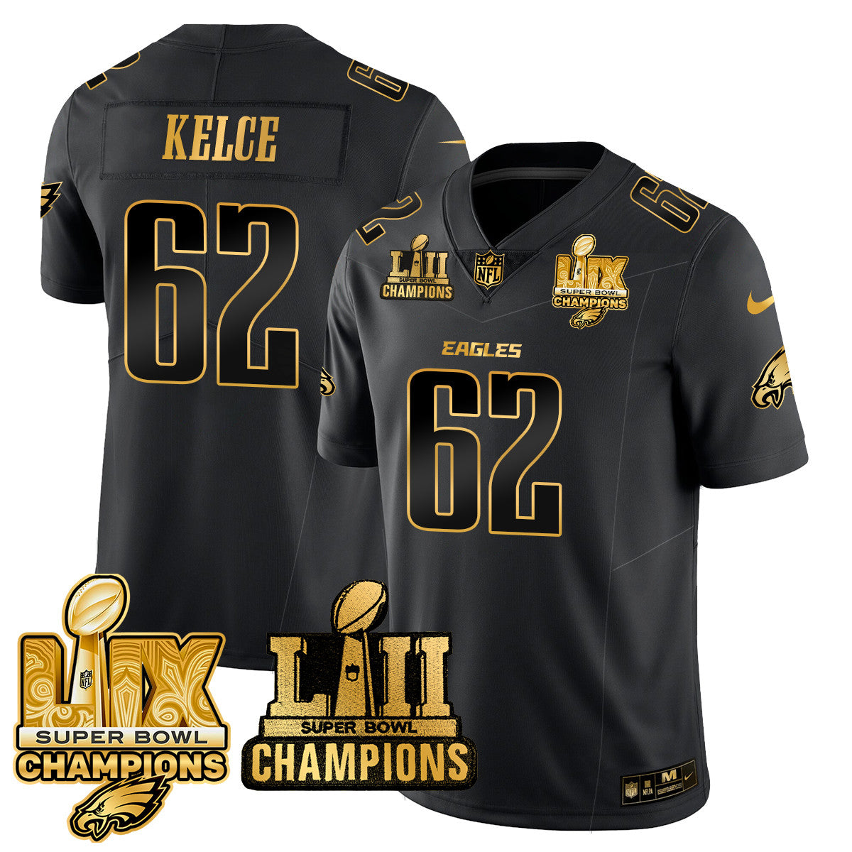 PHI LII-LIX Super Bowl Champions Gold Vapor Limited Jersey N2 - All Stitched-DTD