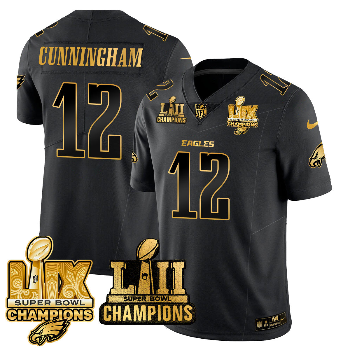 PHI LII-LIX Super Bowl Champions Gold Vapor Limited Jersey N2 - All Stitched-DTD