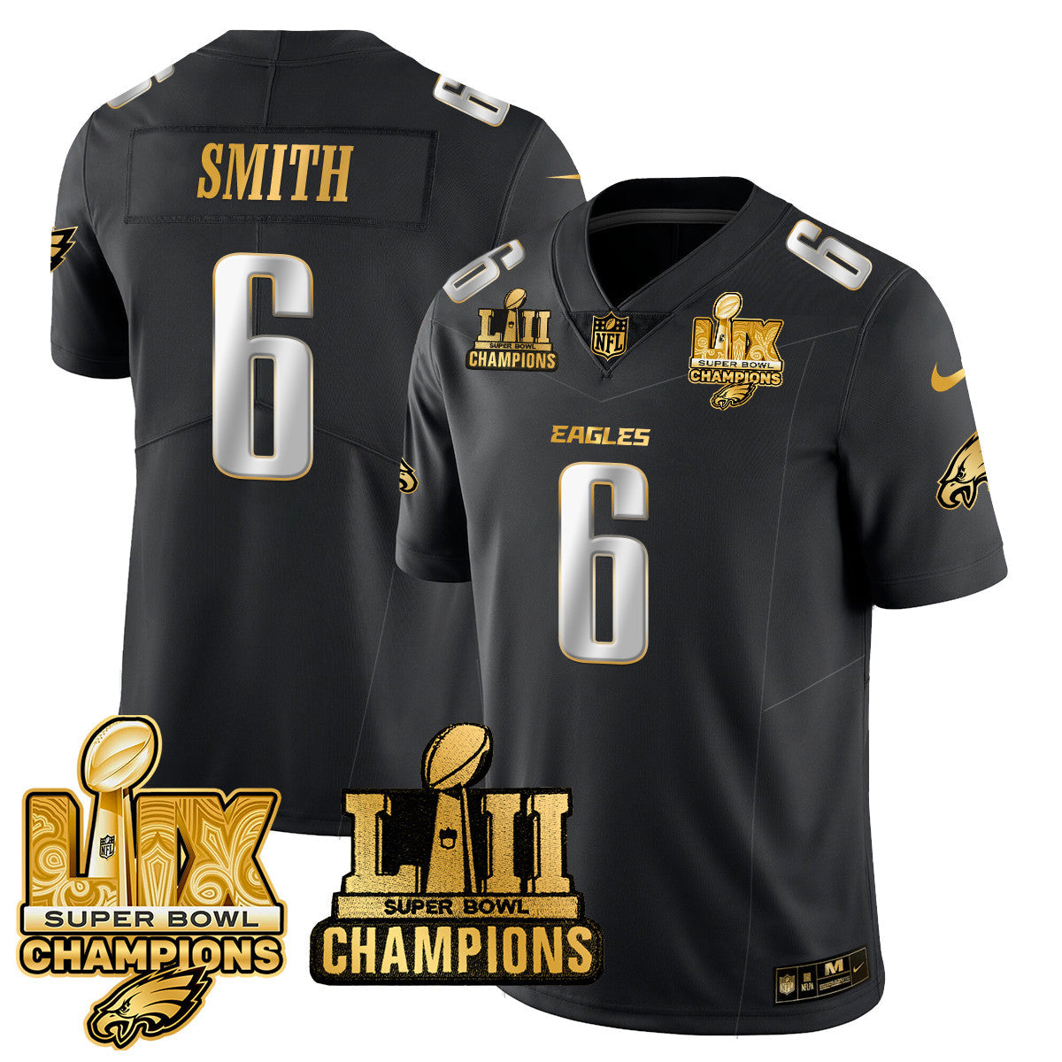 PHI LII-LIX Super Bowl Champions Gold Vapor Limited Jersey N2 - All Stitched-DTD