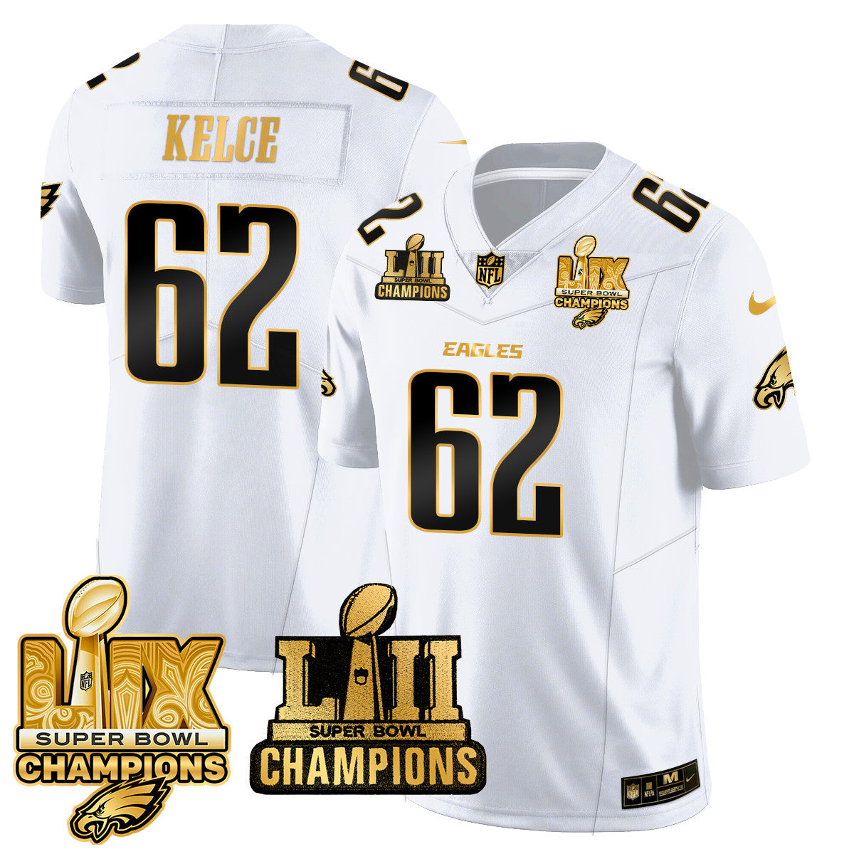 PHI LII-LIX Super Bowl Champions Gold Vapor Limited Jersey N2 - All Stitched-DTD