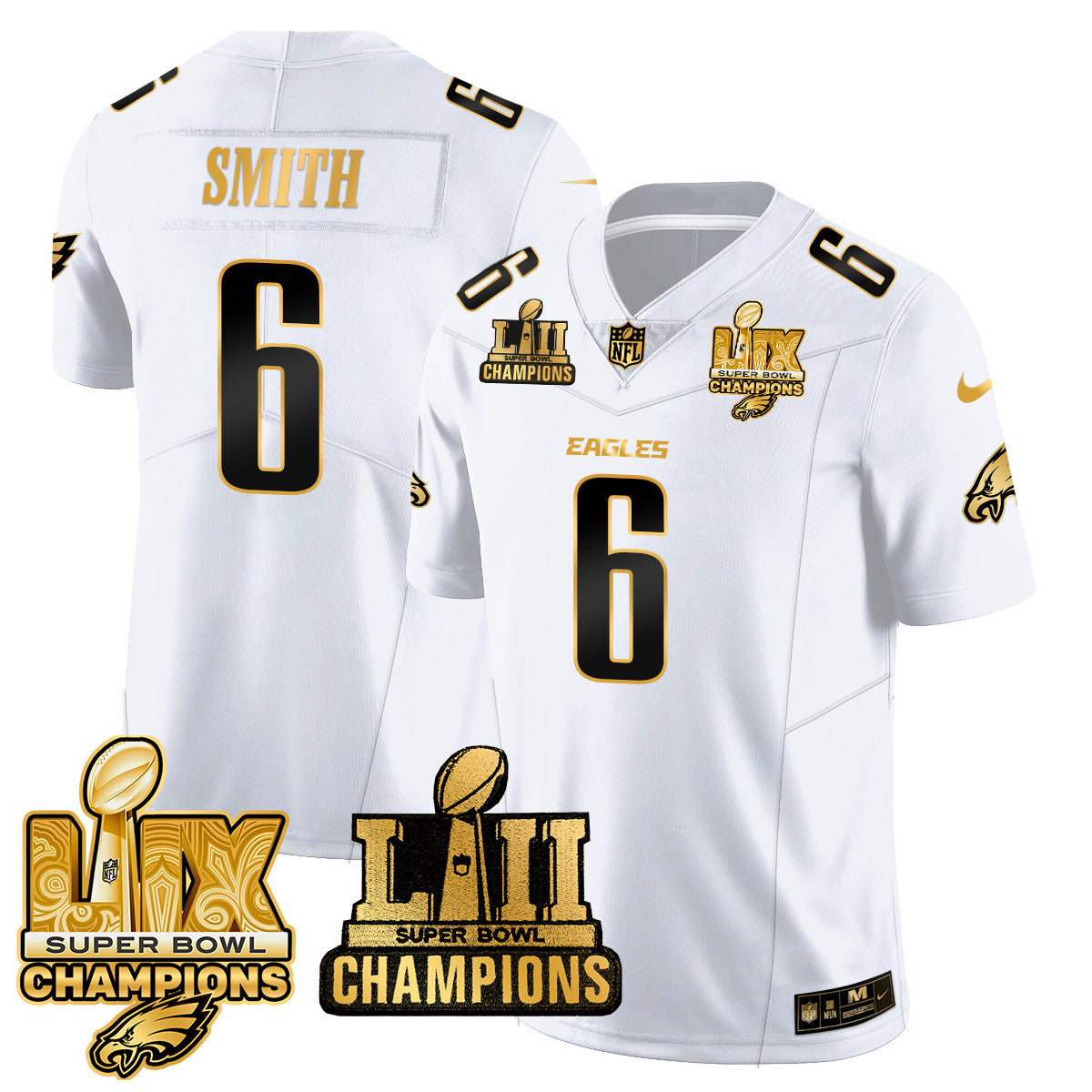 PHI LII-LIX Super Bowl Champions Gold Vapor Limited Jersey N2 - All Stitched-DTD