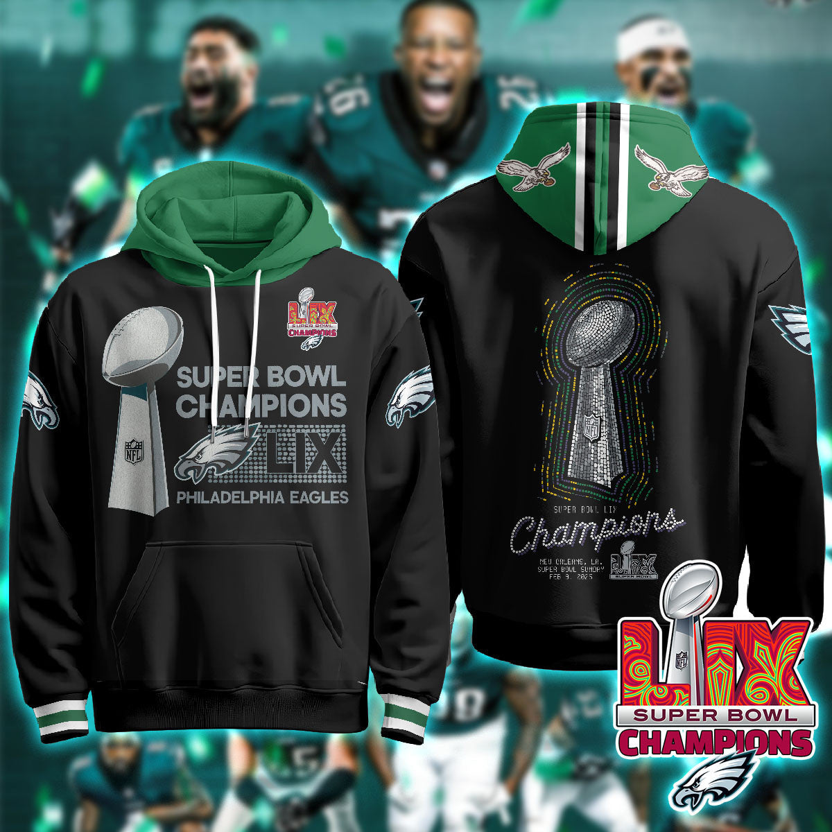 PHI Super Bowl LIX Champions Hoodie - Printed-DTD