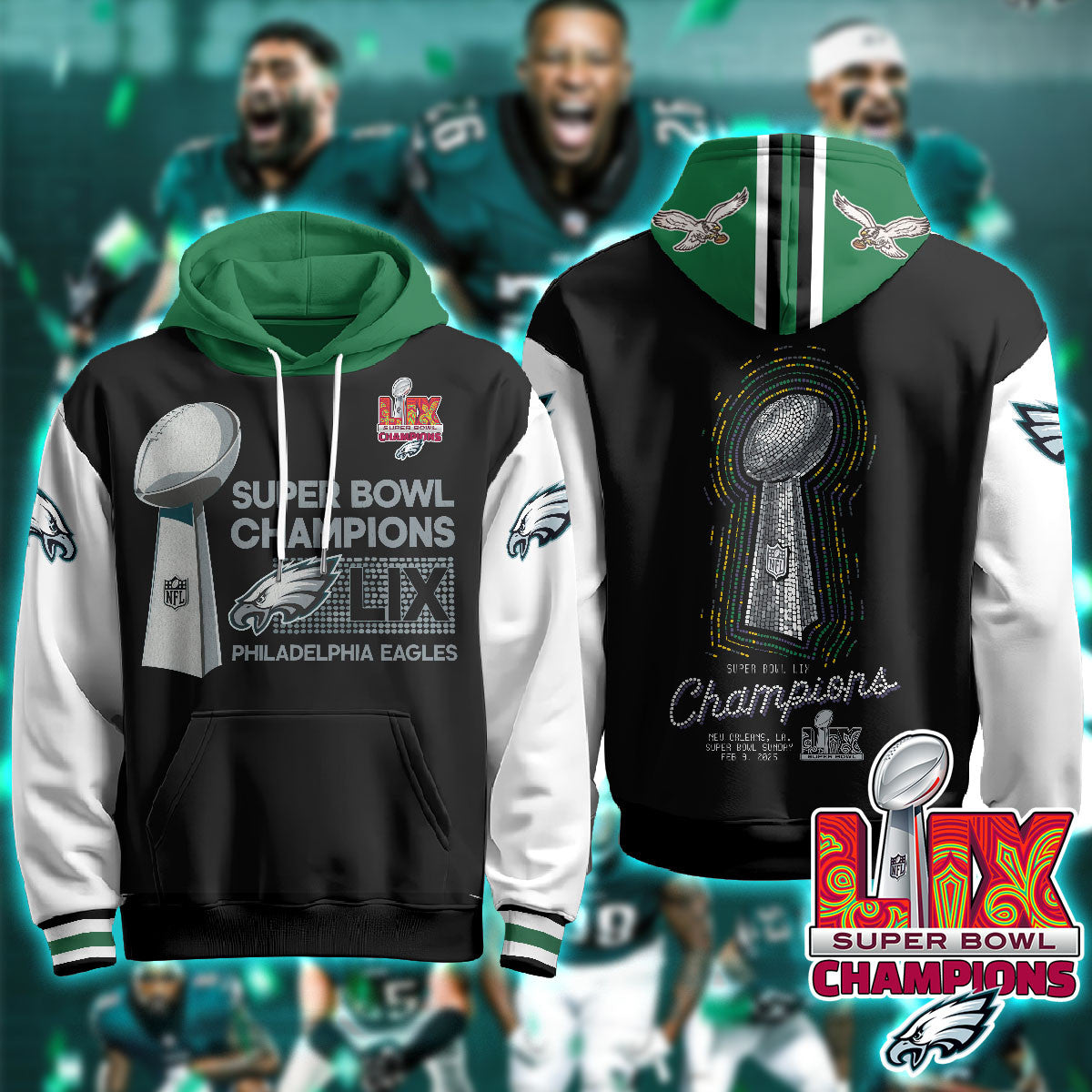 PHI Super Bowl LIX Champions Hoodie - Printed-DTD