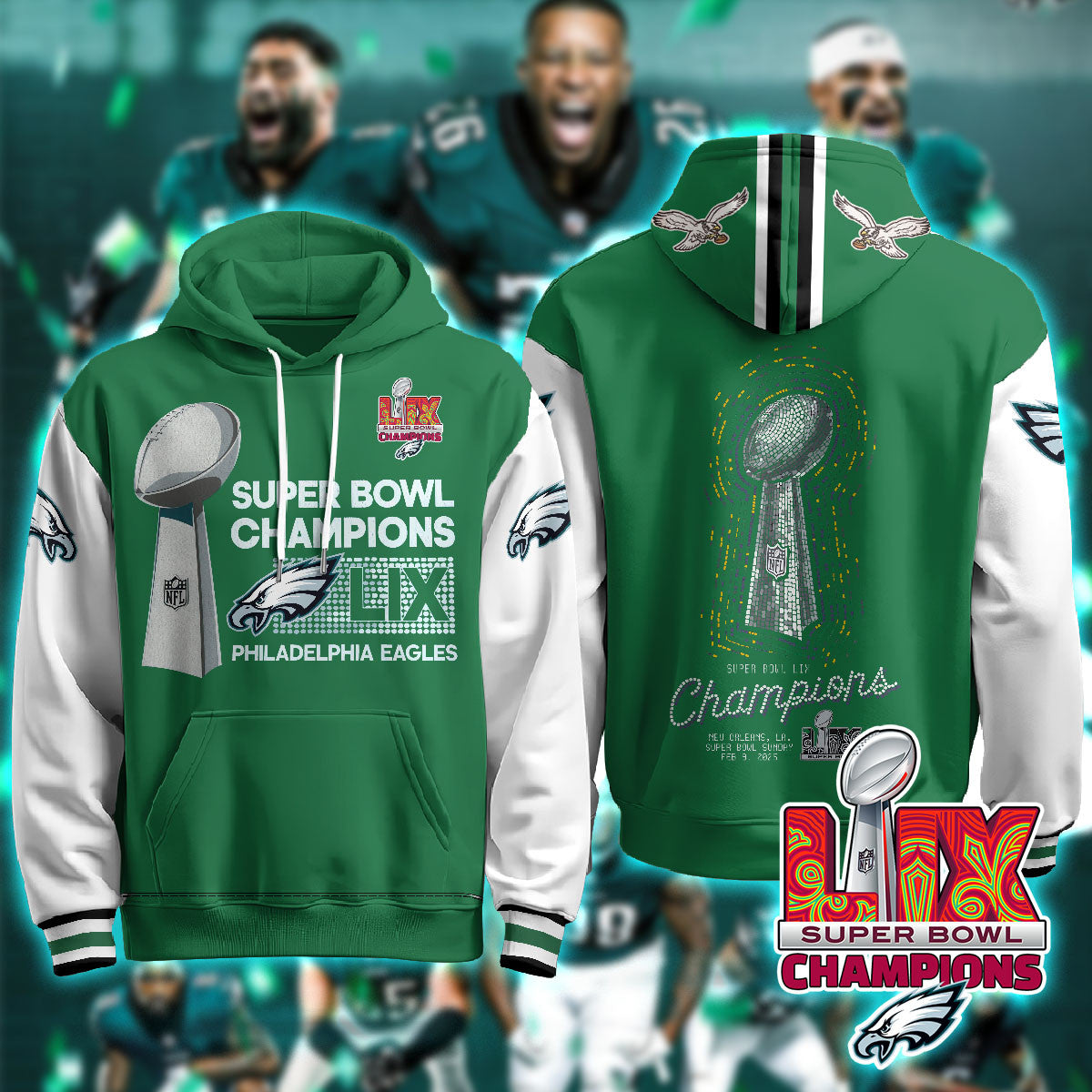 PHI Super Bowl LIX Champions Hoodie - Printed-DTD