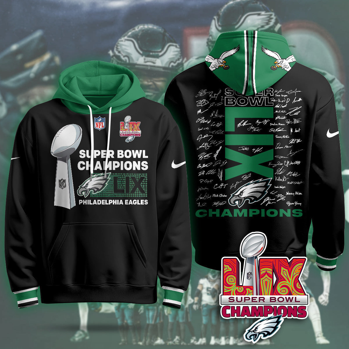 PHI Super Bowl LIX Champions Roster Signing Gold Hoodie - Printed-DTD