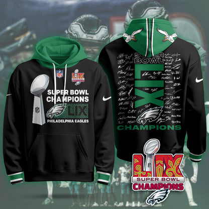 PHI Super Bowl LIX Champions Roster Signing Gold Hoodie - Printed-DTD