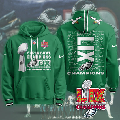 PHI Super Bowl LIX Champions Roster Signing Gold Hoodie - Printed-DTD