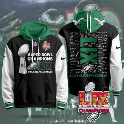 PHI Super Bowl LIX Champions Roster Signing Gold Hoodie - Printed-DTD