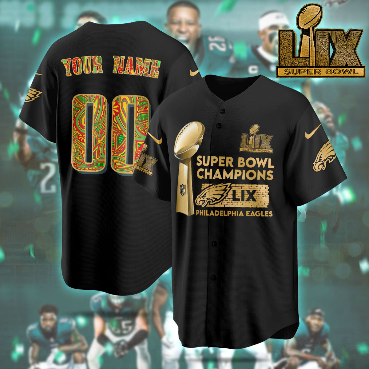 PHI Super Bowl LIX Champions Custom Limited Jersey N3-DTD