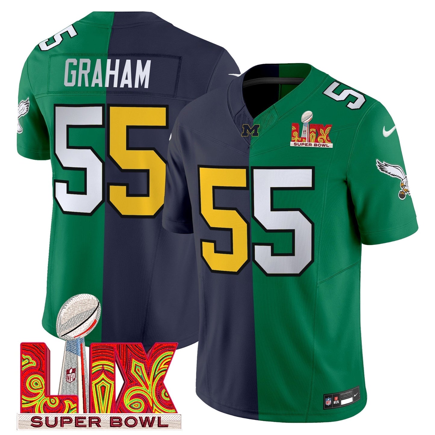 Split PHI Super Bowl LIX & College Football Vapor Limited Jersey - All Stitched-DTD