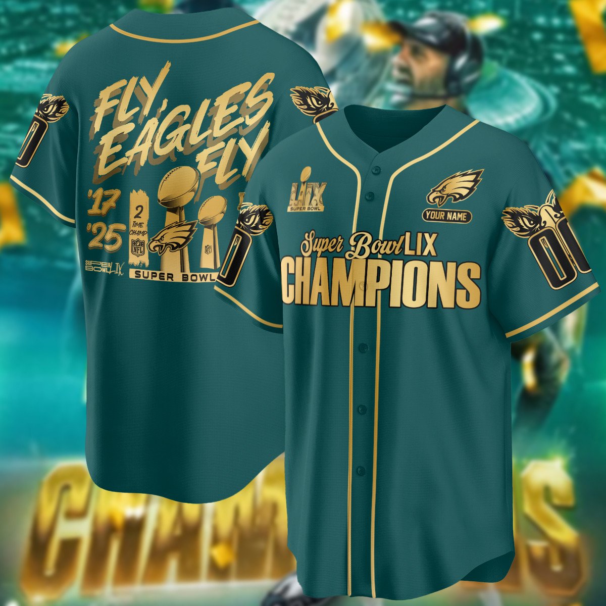 PHI Super Bowl LIX Champions Custom Limited Jersey CN5-DTD