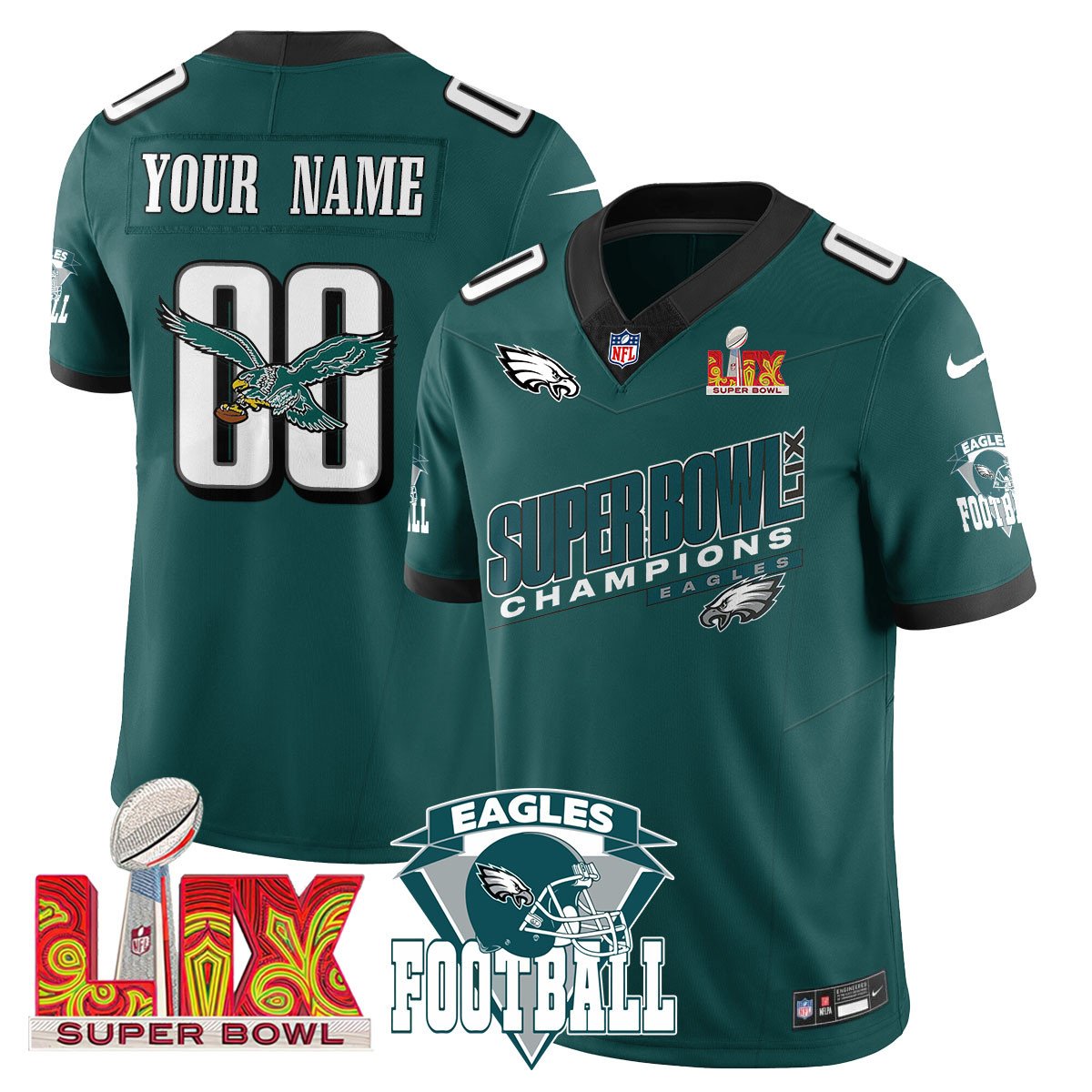 Custom PHI Jersey - Super Bowl LIX Champions Patch CN2-DTD