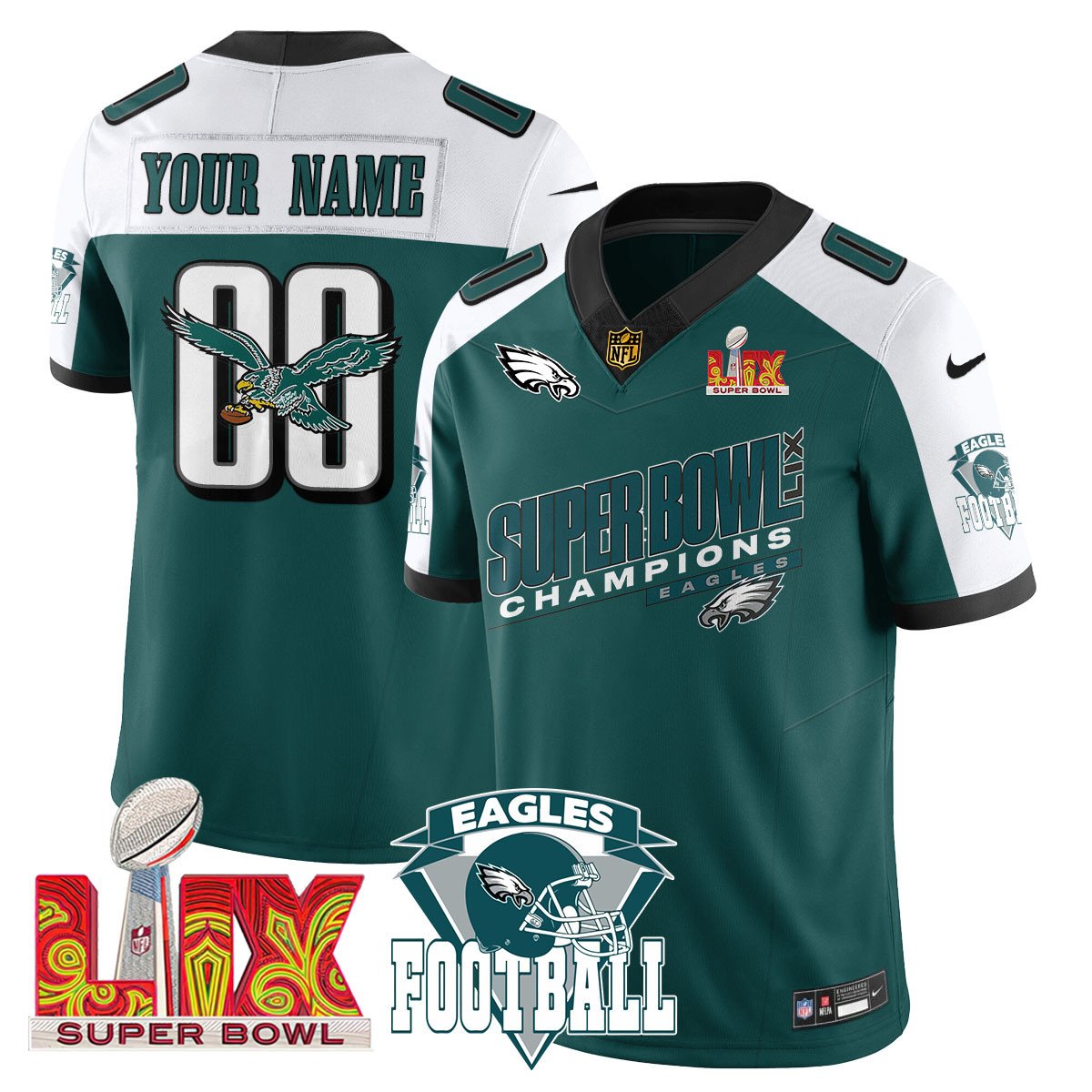 Custom PHI Jersey - Super Bowl LIX Champions Patch CN2-DTD