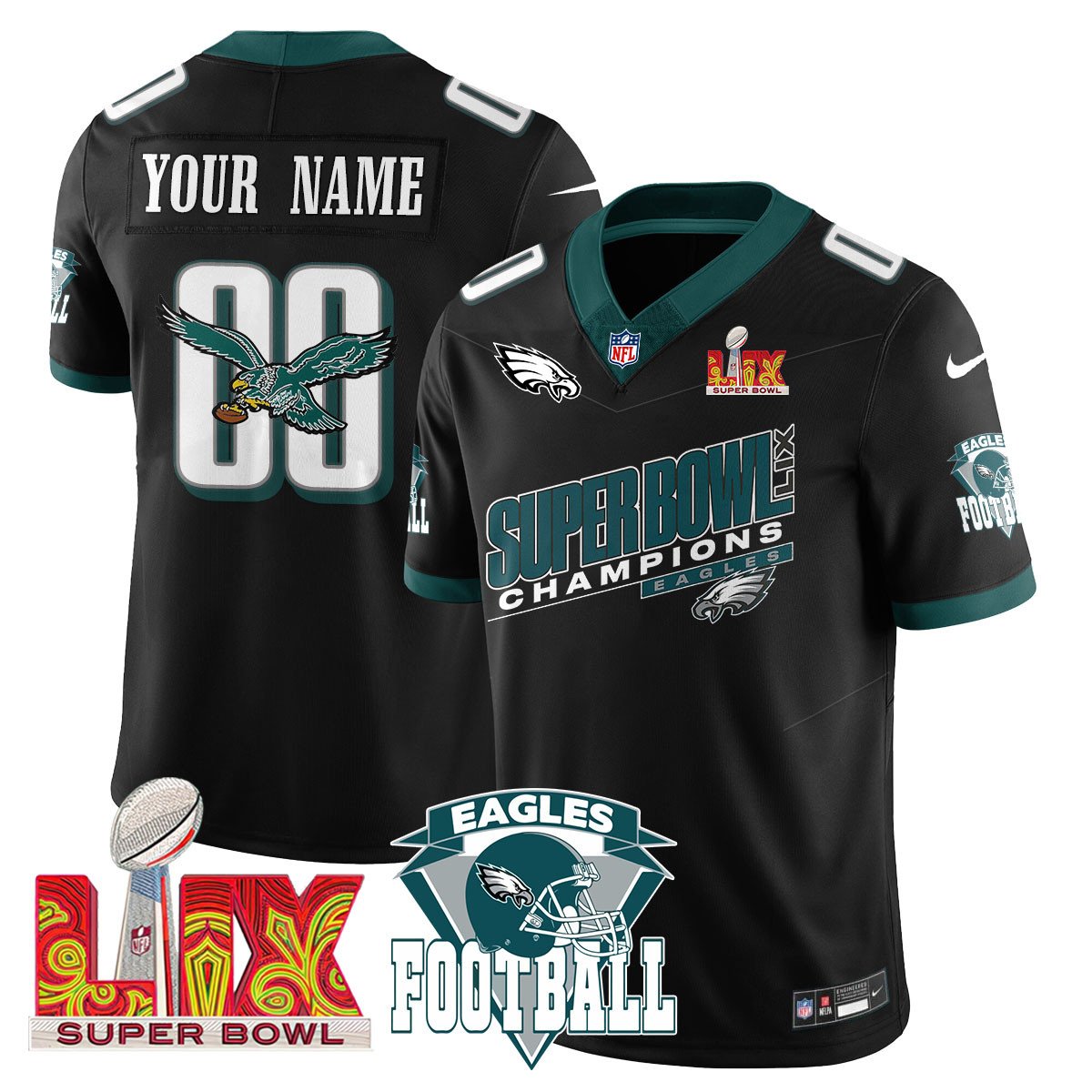 Custom PHI Jersey - Super Bowl LIX Champions Patch CN2-DTD