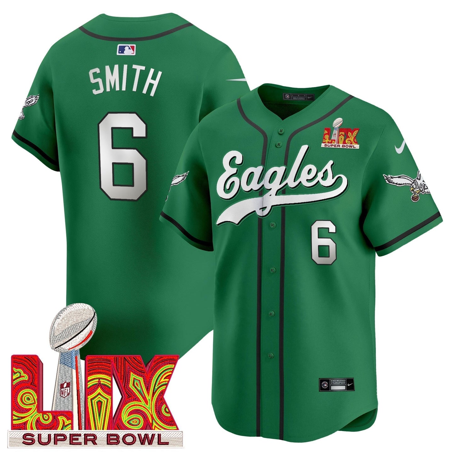 PHI Midnight Green Super Bowl LIX Vapor Baseball Jersey - All Stitched-DTD