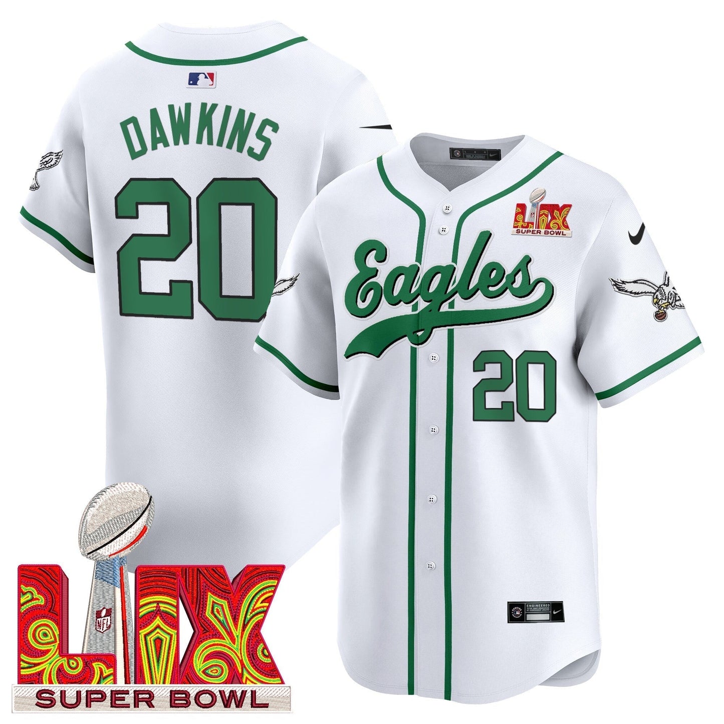 PHI Midnight Green Super Bowl LIX Vapor Baseball Jersey - All Stitched-DTD