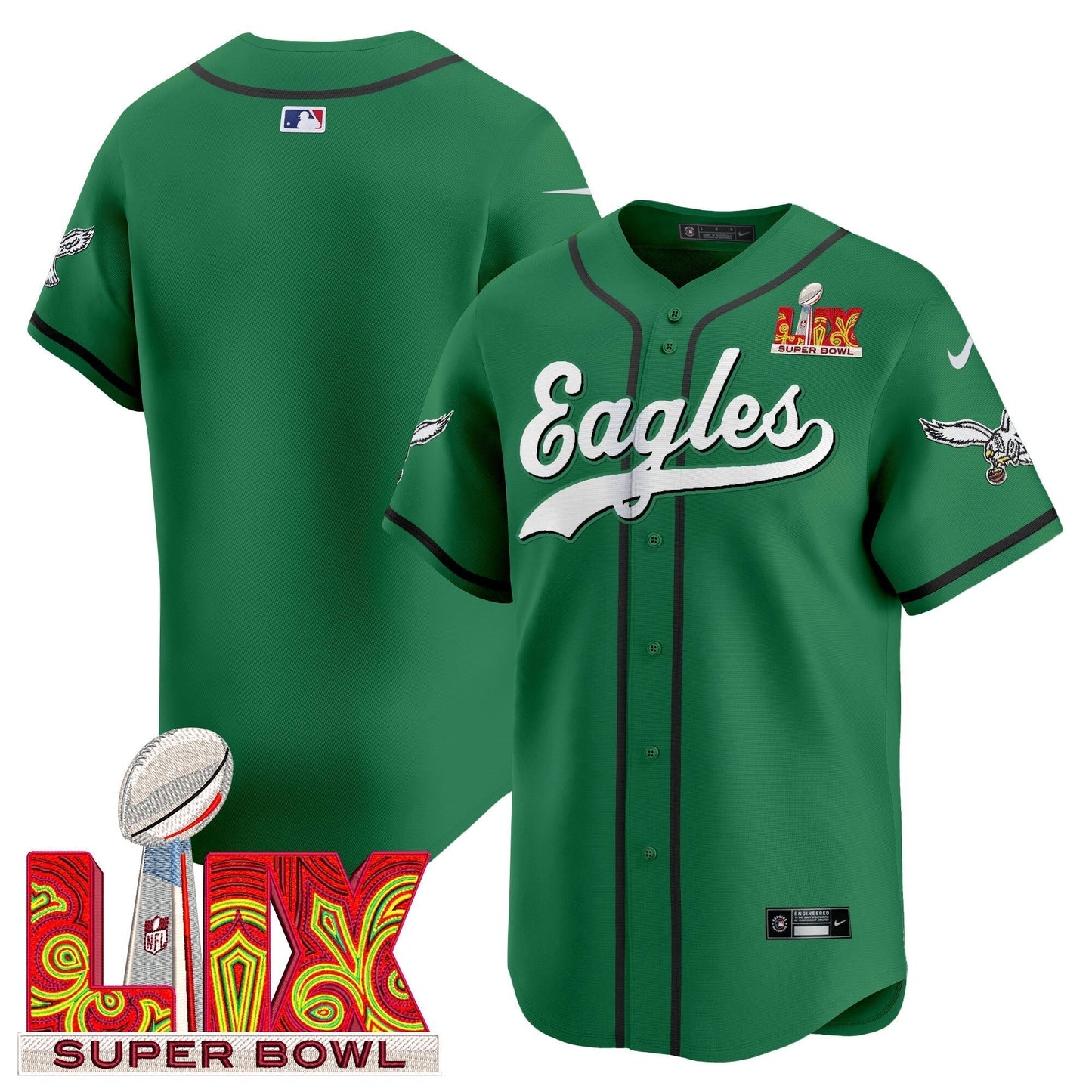 PHI Midnight Green Super Bowl LIX Vapor Baseball Jersey - All Stitched-DTD