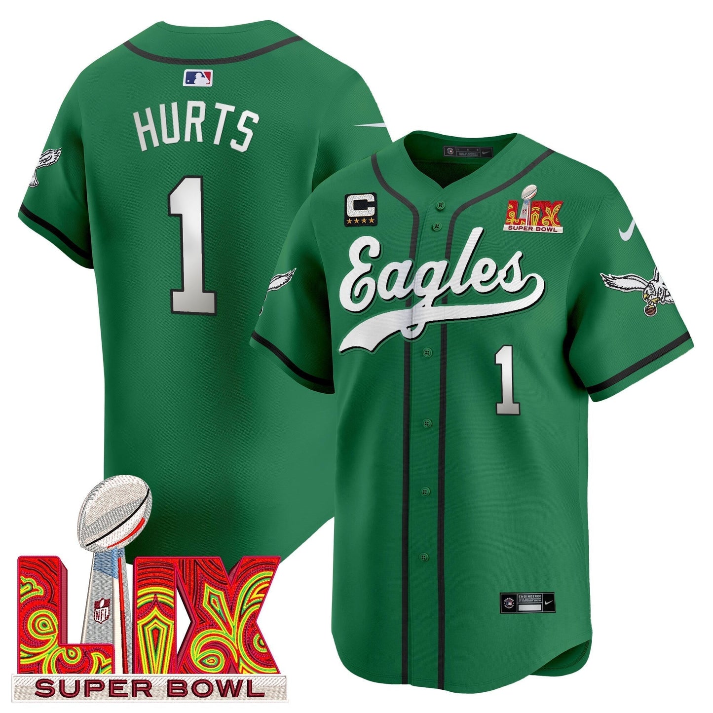 PHI Midnight Green Super Bowl LIX Vapor Baseball Jersey - All Stitched-DTD