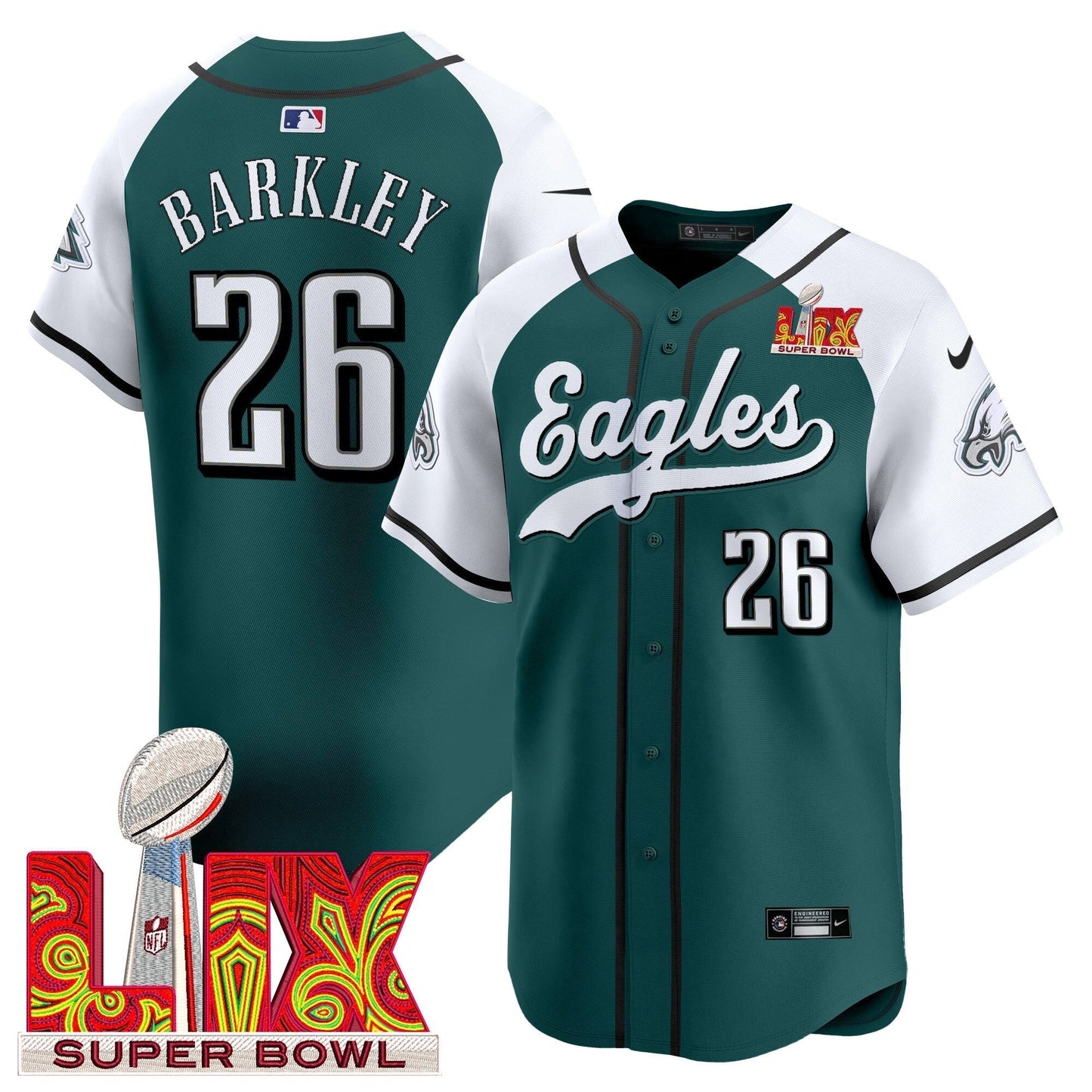 PHI Midnight Green Super Bowl LIX Vapor Baseball Jersey - All Stitched-DTD