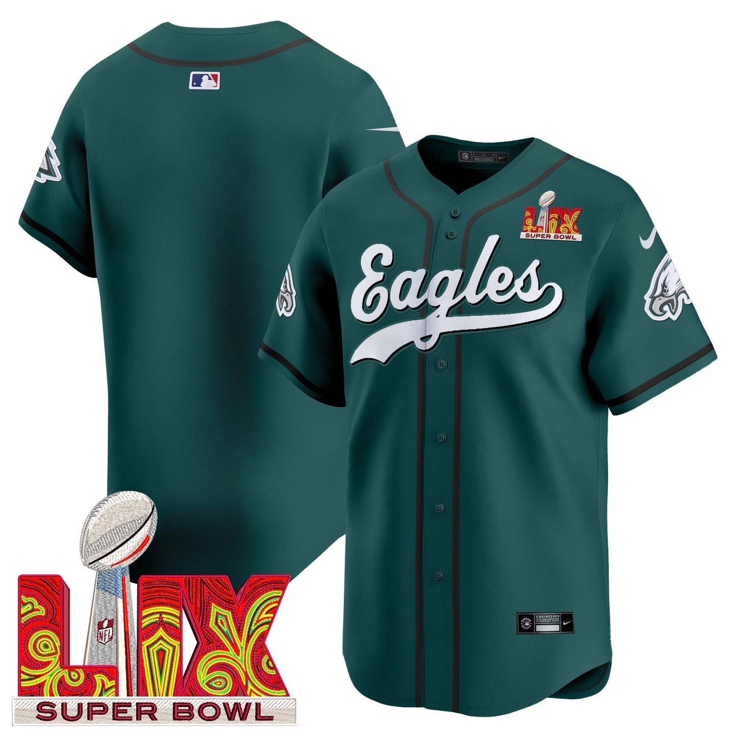 PHI Midnight Green Super Bowl LIX Vapor Baseball Jersey - All Stitched-DTD