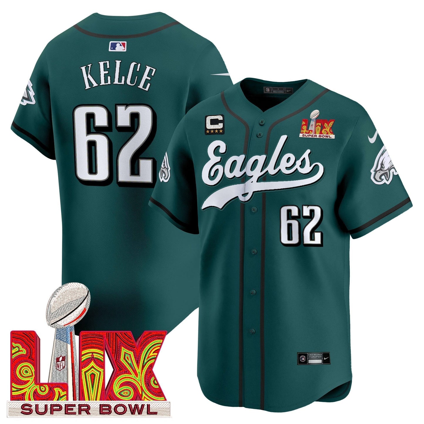 PHI Midnight Green Super Bowl LIX Vapor Baseball Jersey - All Stitched-DTD