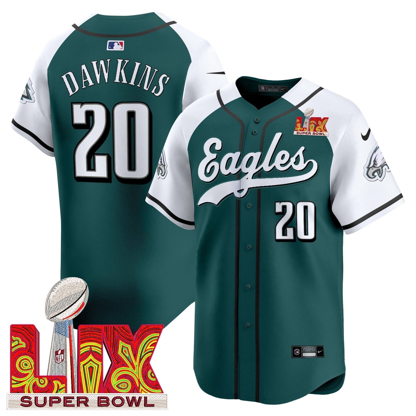 PHI Midnight Green Super Bowl LIX Vapor Baseball Jersey - All Stitched-DTD