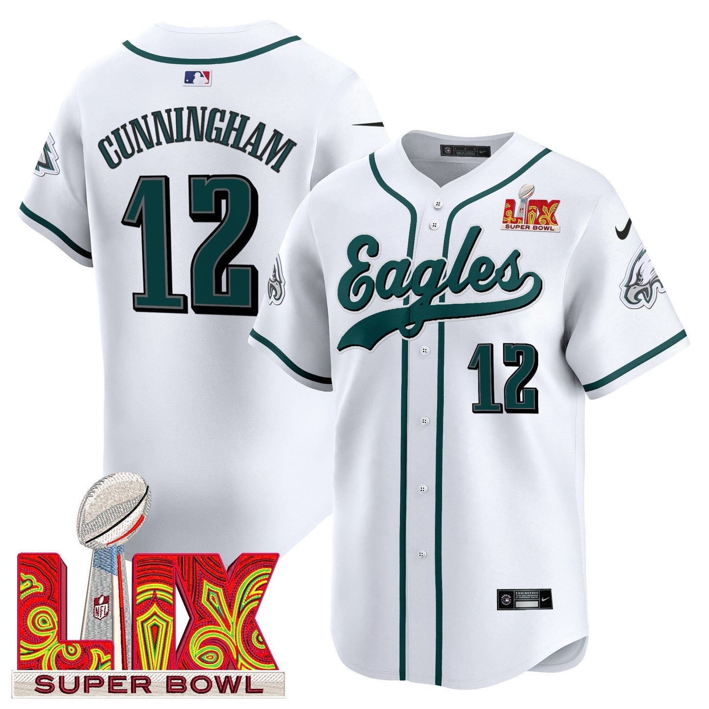PHI Midnight Green Super Bowl LIX Vapor Baseball Jersey - All Stitched-DTD