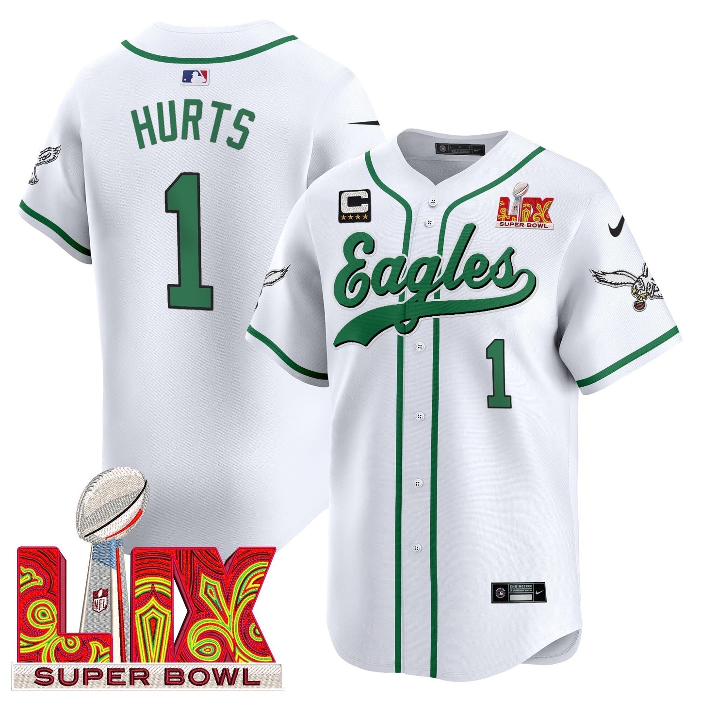 PHI Midnight Green Super Bowl LIX Vapor Baseball Jersey - All Stitched-DTD