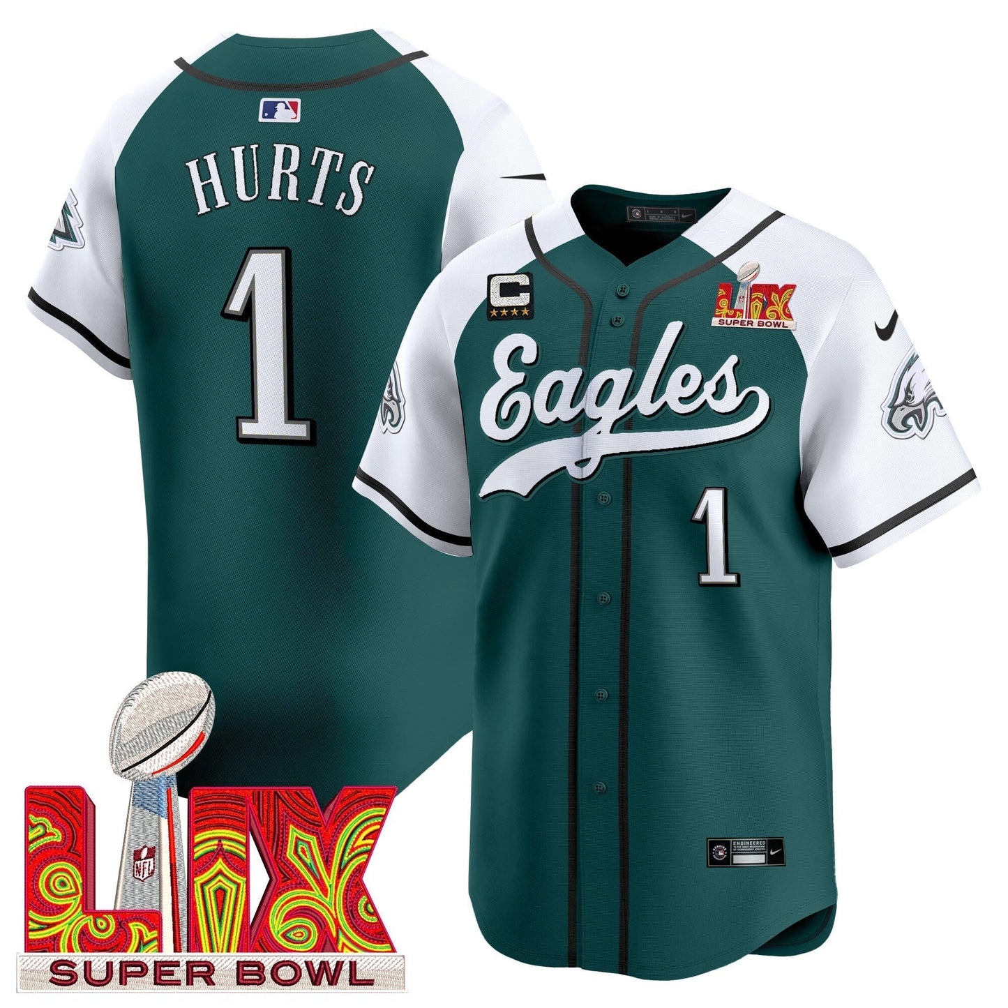 PHI Midnight Green Super Bowl LIX Vapor Baseball Jersey - All Stitched-DTD