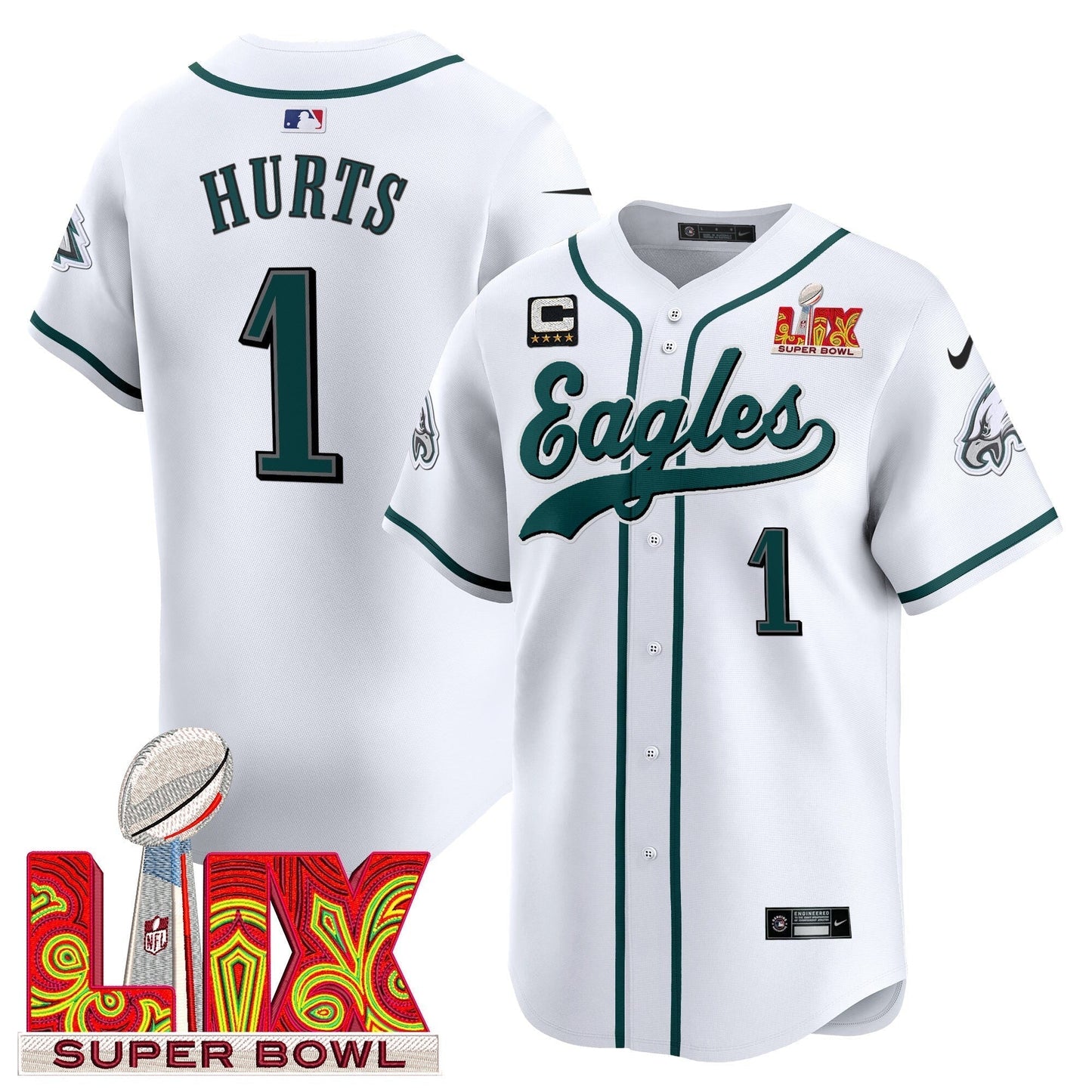PHI Midnight Green Super Bowl LIX Vapor Baseball Jersey - All Stitched-DTD