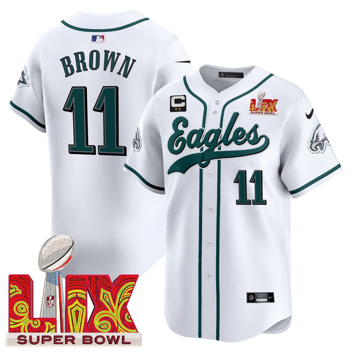 PHI Midnight Green Super Bowl LIX Vapor Baseball Jersey - All Stitched-DTD