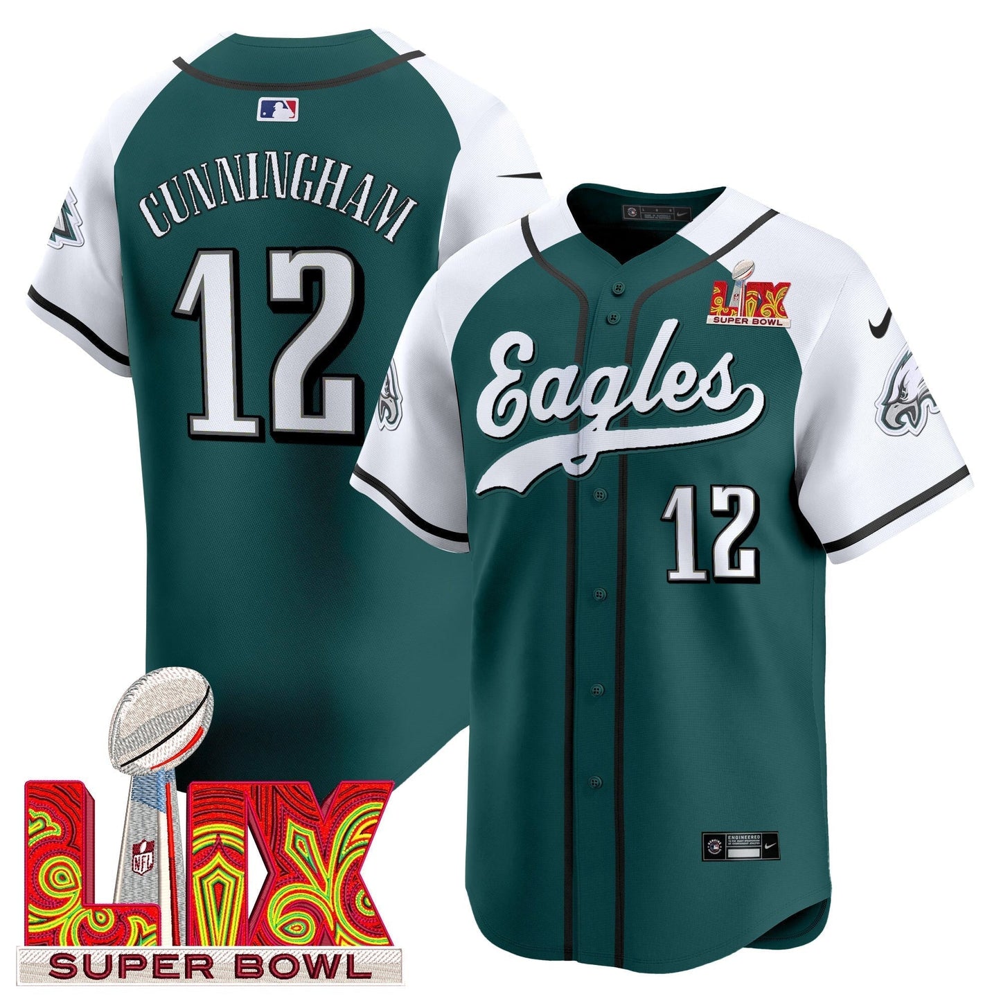 PHI Midnight Green Super Bowl LIX Vapor Baseball Jersey - All Stitched-DTD