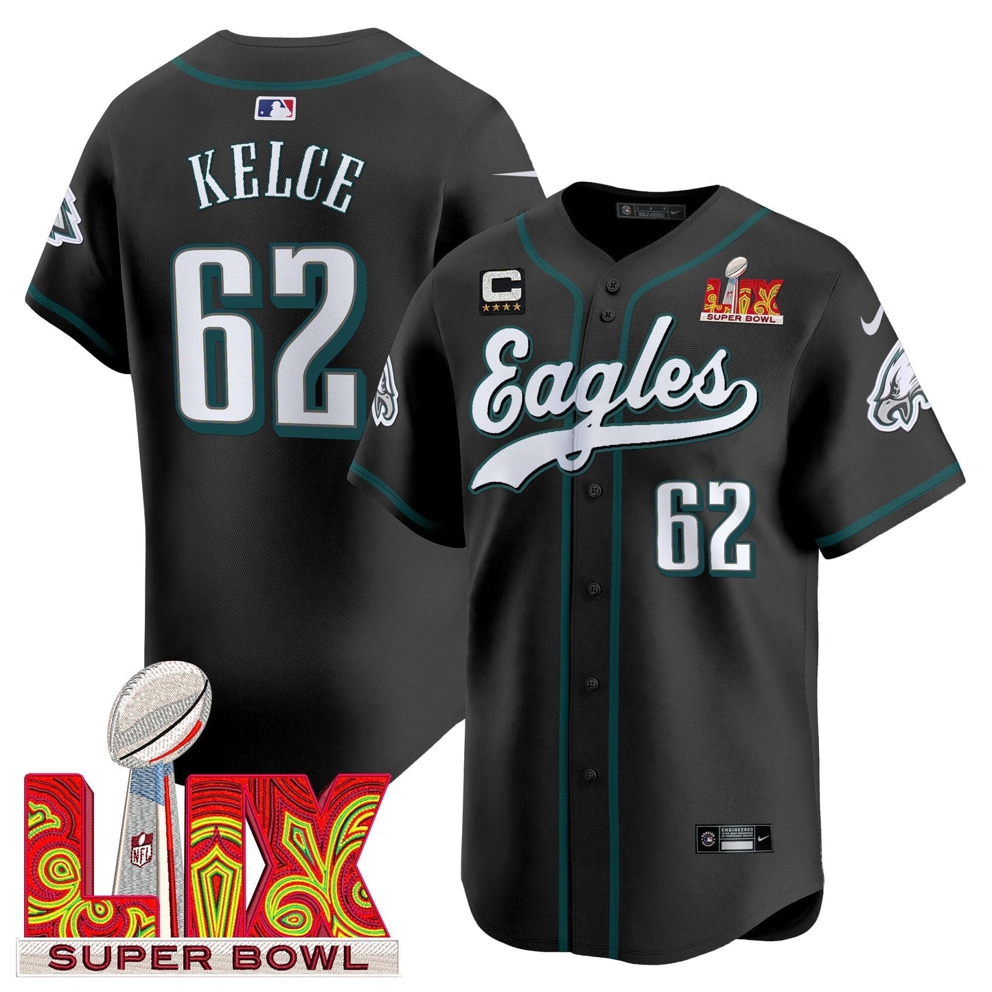 PHI Midnight Green Super Bowl LIX Vapor Baseball Jersey - All Stitched-DTD