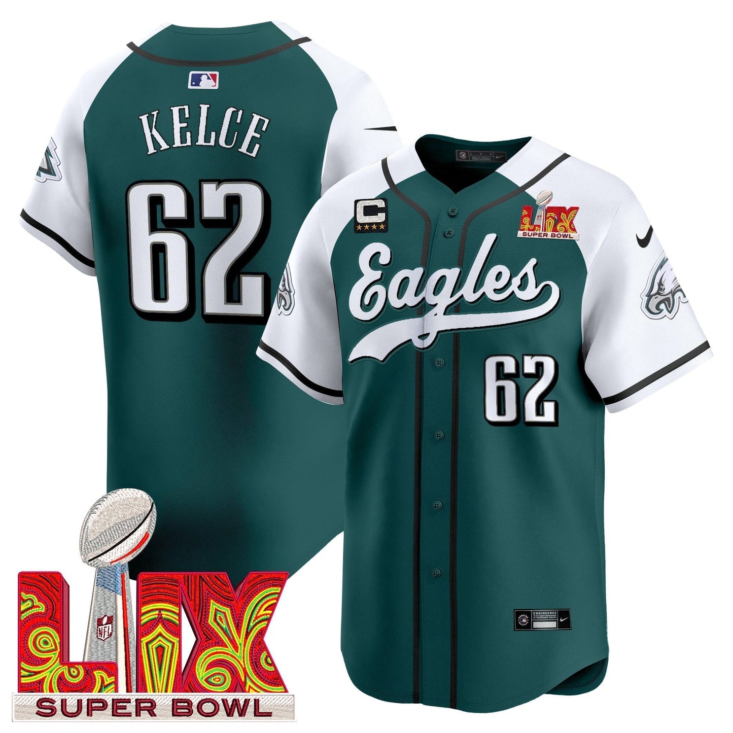 PHI Midnight Green Super Bowl LIX Vapor Baseball Jersey - All Stitched-DTD