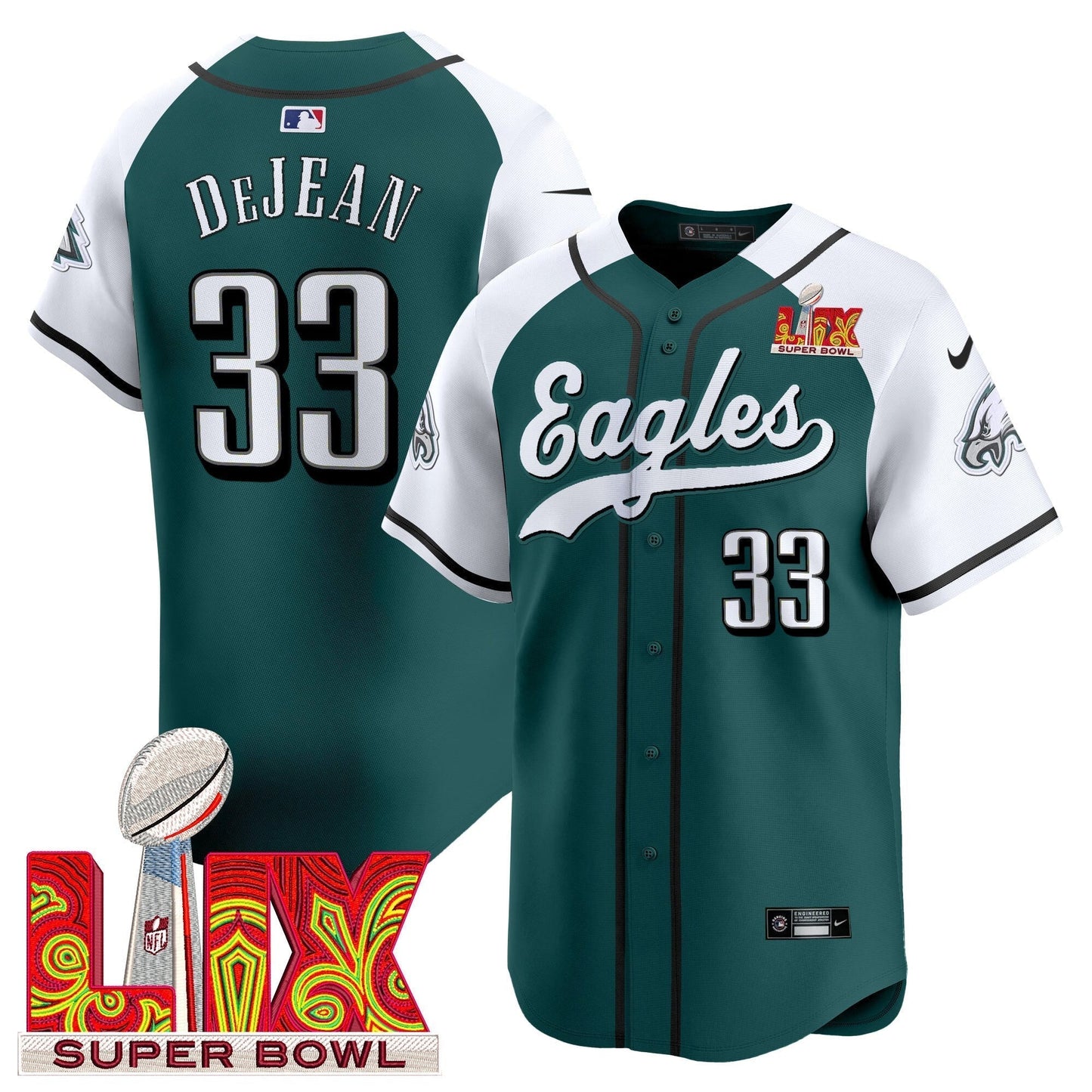 PHI Midnight Green Super Bowl LIX Vapor Baseball Jersey - All Stitched-DTD