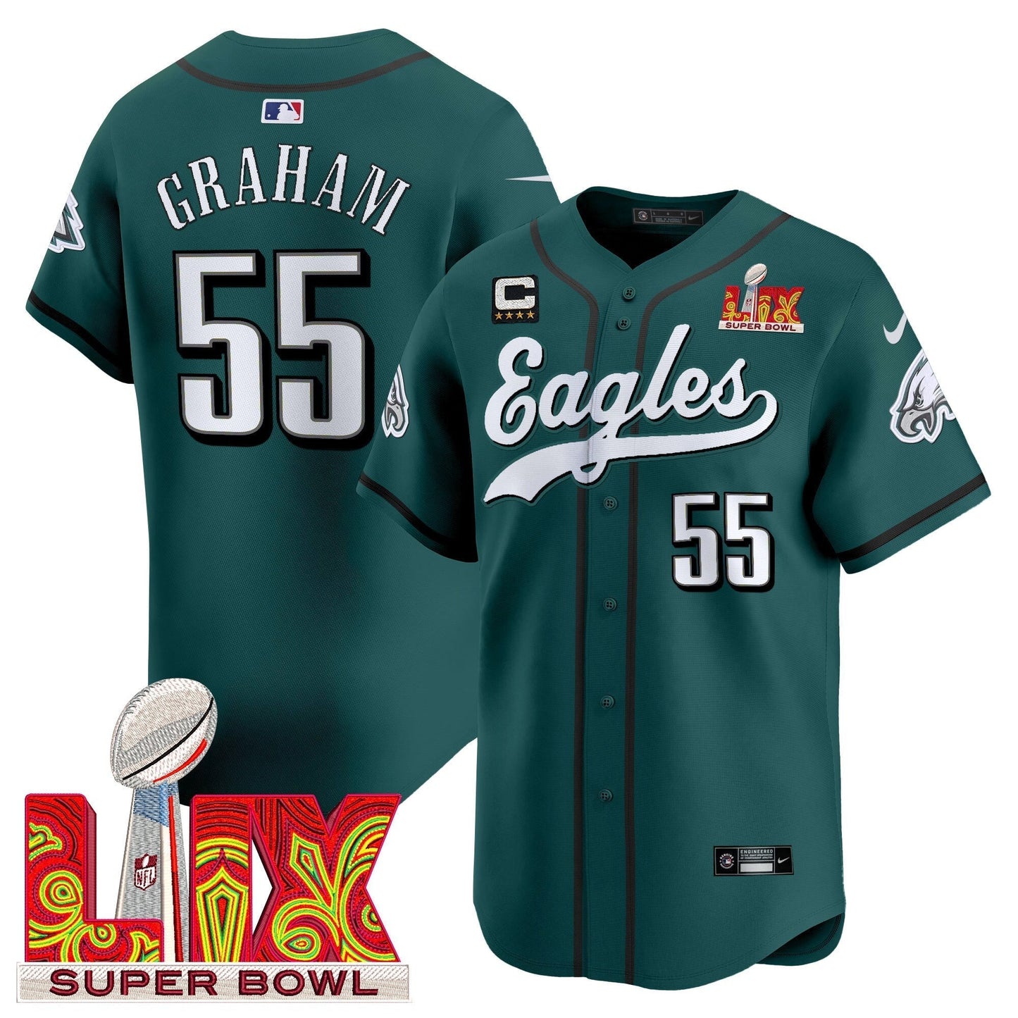 PHI Midnight Green Super Bowl LIX Vapor Baseball Jersey - All Stitched-DTD