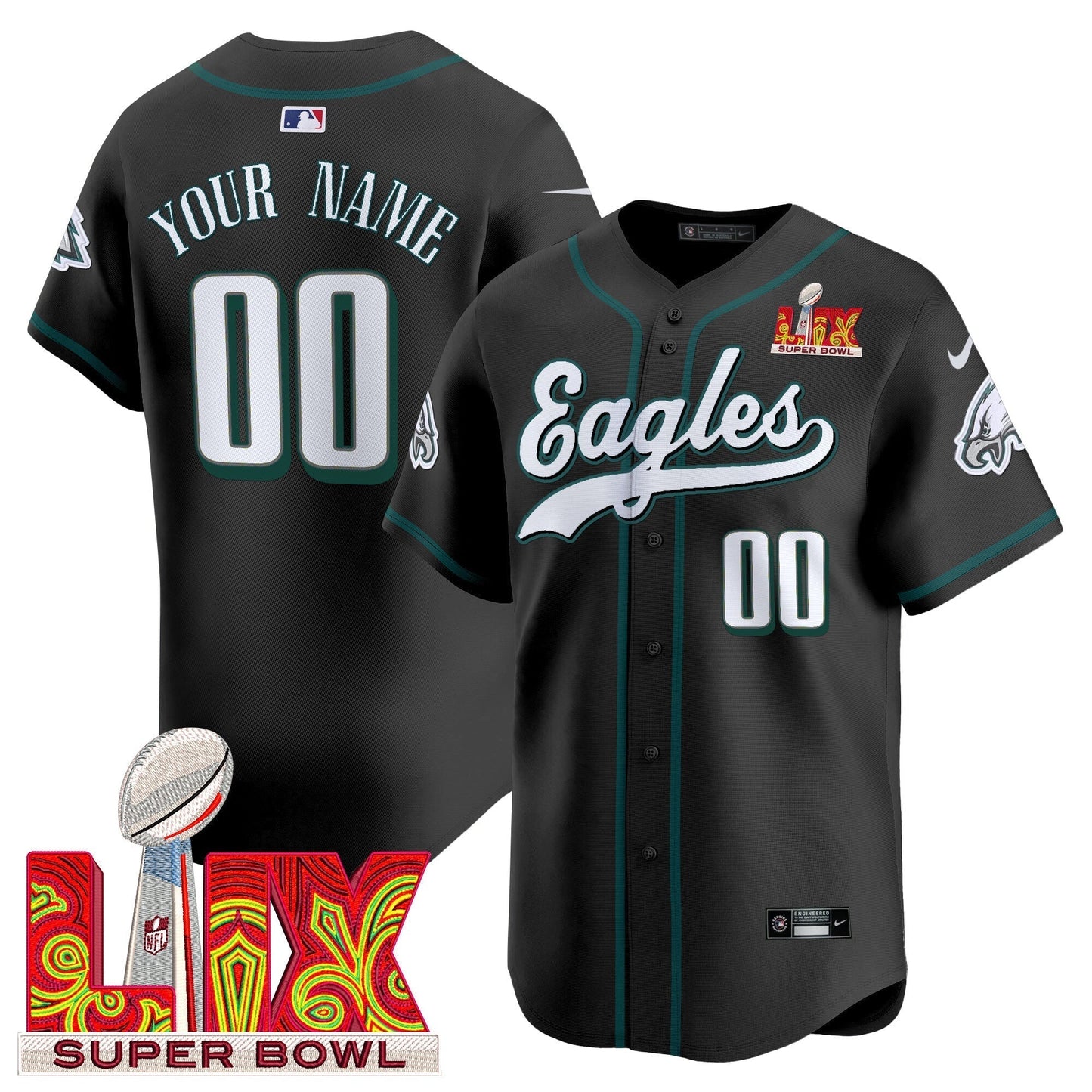 PHI Midnight Green Super Bowl LIX Vapor Baseball Custom Jersey - All Stitched-DTD