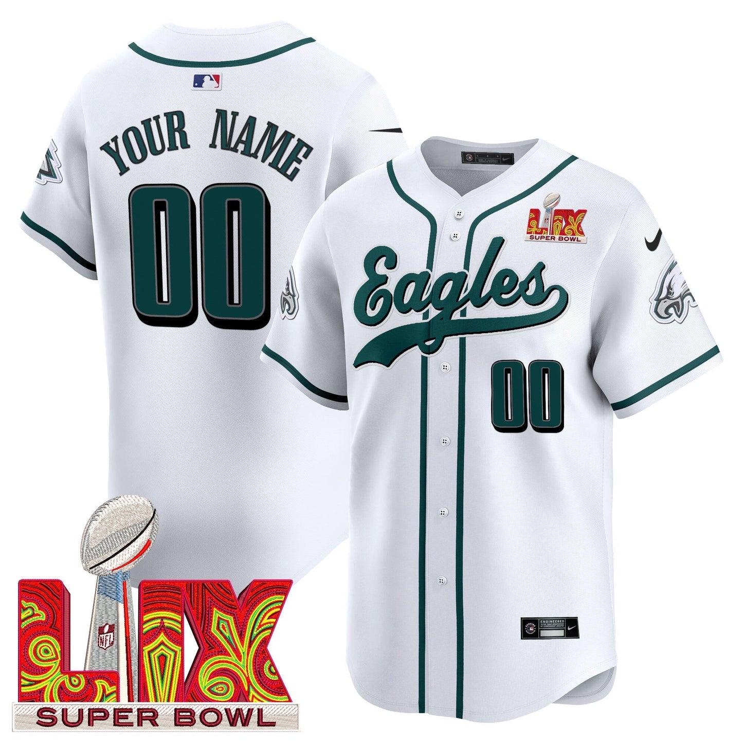 PHI Midnight Green Super Bowl LIX Vapor Baseball Custom Jersey - All Stitched-DTD