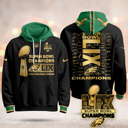 PHI Super Bowl LIX Champions Roster Signing Gold Hoodie - Printed-DTD