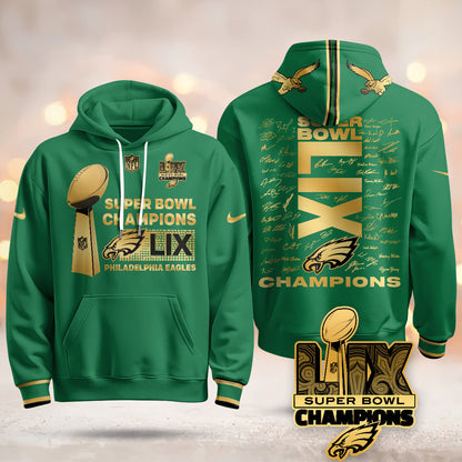 PHI Super Bowl LIX Champions Roster Signing Gold Hoodie - Printed-DTD