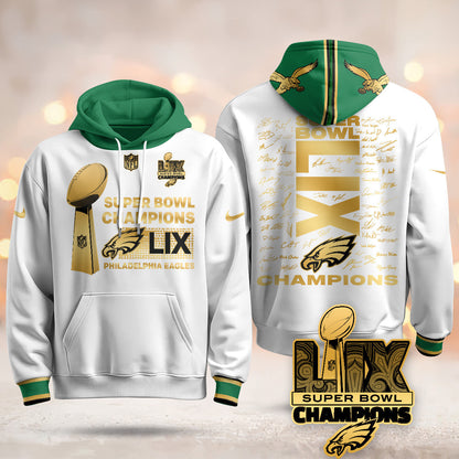 PHI Super Bowl LIX Champions Roster Signing Gold Hoodie - Printed-DTD